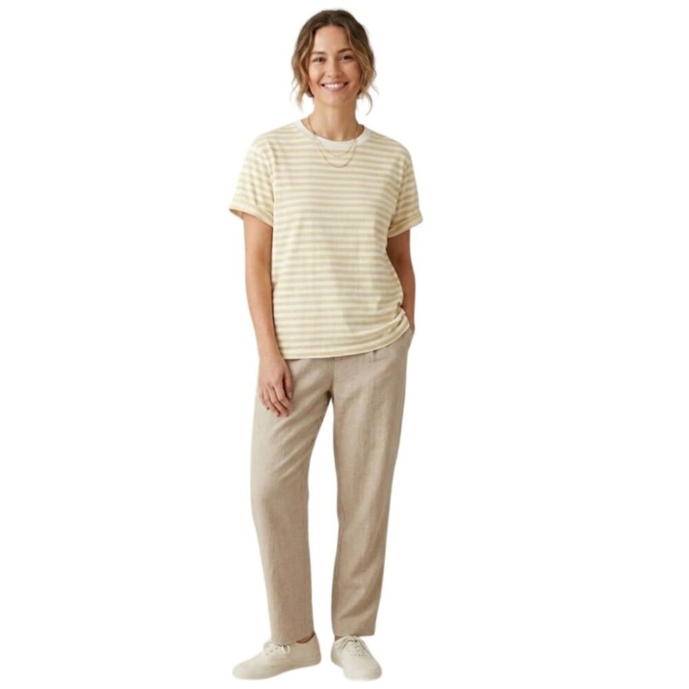 Uniqlo Striped Crew Neck T-Shirt Yellow White Horizontal Stripe Cotton Tee Small